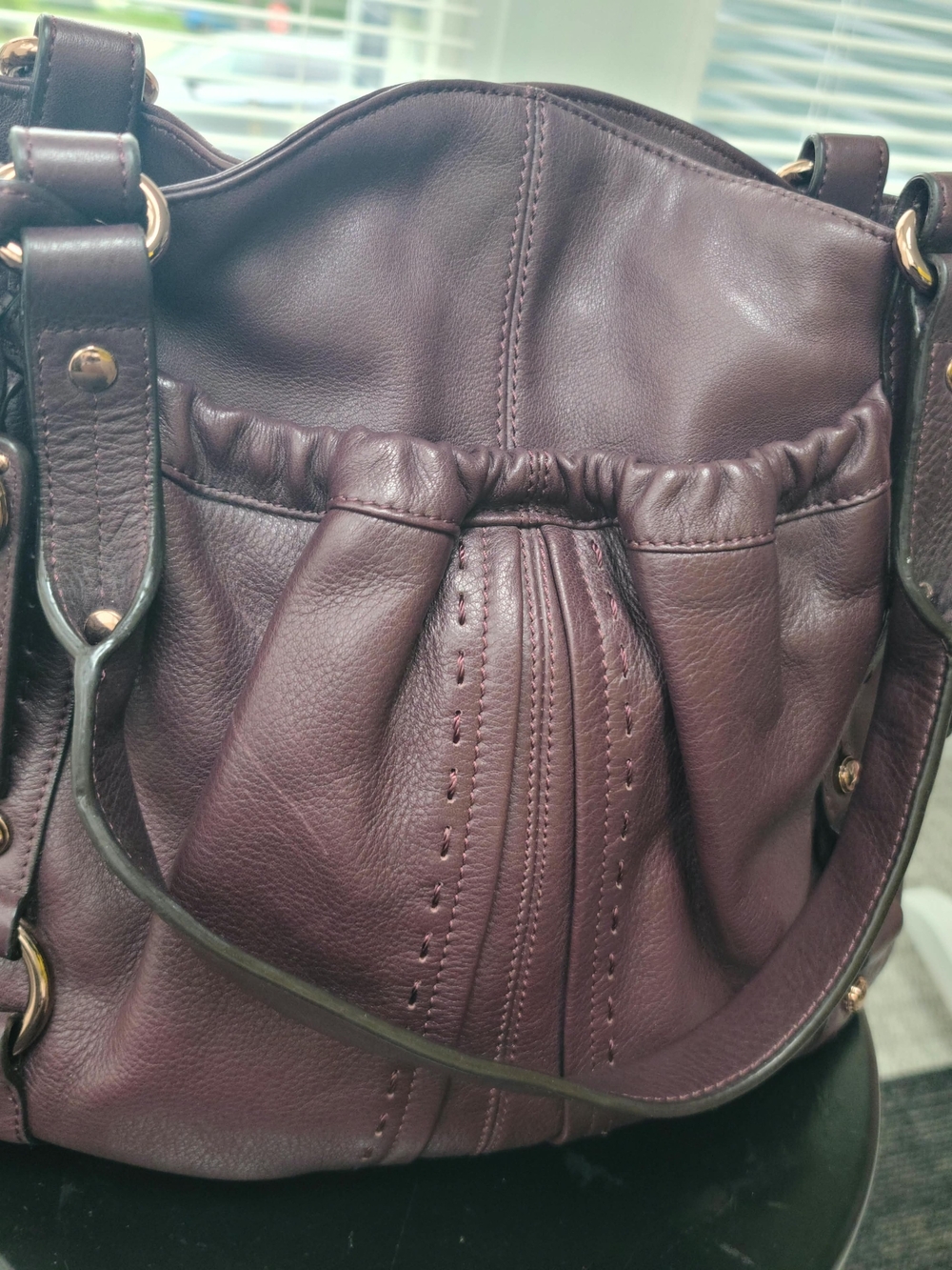 b. makowsky Leather Shoulder Bag - Plum - Picture 6 of 11